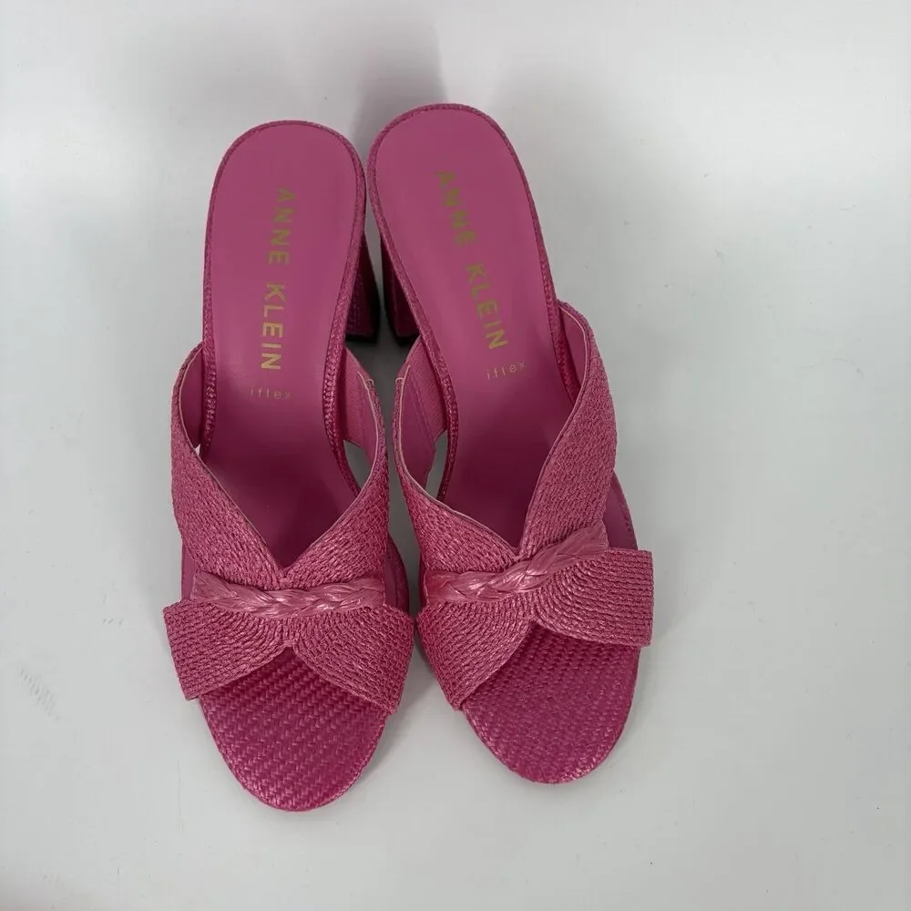 Anne Klein Shoes Size 7.5 Womens Aubrie Pink Raffia Slide Heel Sandal Barbie